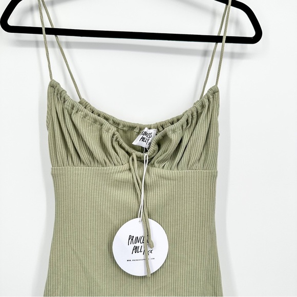 Princess Polly Slow Dancing Ribbed Mini Babydoll Dress Sage Green Size US 2 - Picture 3 of 6